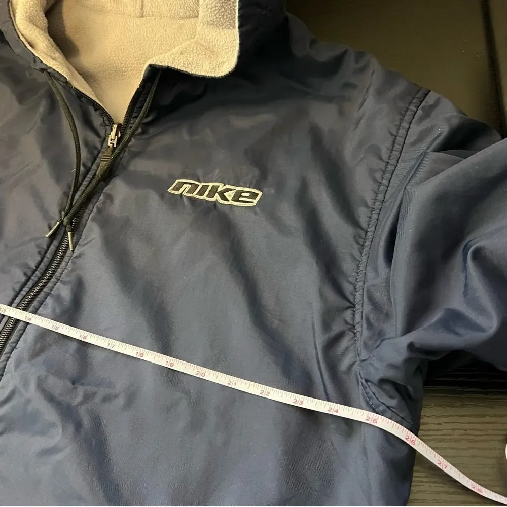 Vintage Nike Men's Navy Blue Fleece Lined Jacket Large Gray Tag